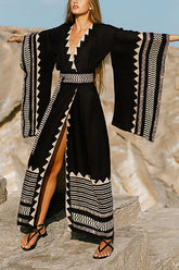 Geometrisch V-Ausschnitt Fledermaus Maxikleid